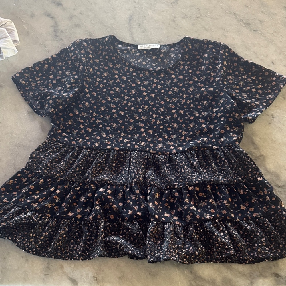 Paper Crane Black and Pink Floral Top